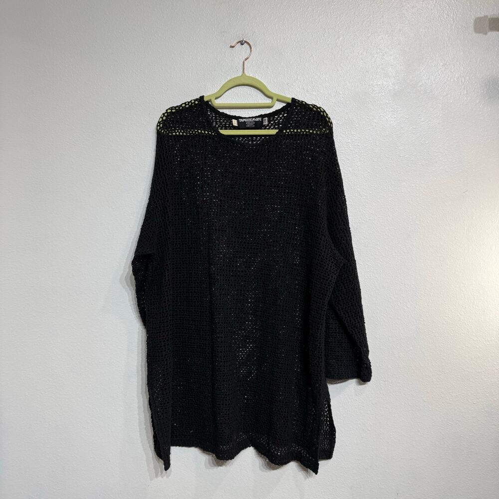 Tape Measure Plus Black Crochet Knit Tunic Sheer Open Knit Top 2X Boho